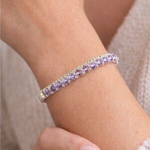Hand Crafted Purple Crystal and Silver Tennis Bracelet